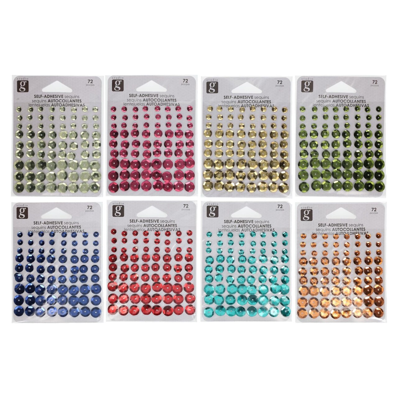 Hampton Art Studio G Self Adhesive Sequins 72 Pack, Assorted Colors Craft Embellishments for Card Making, Scrapbooking, DIY Decorations and Paper Crafts